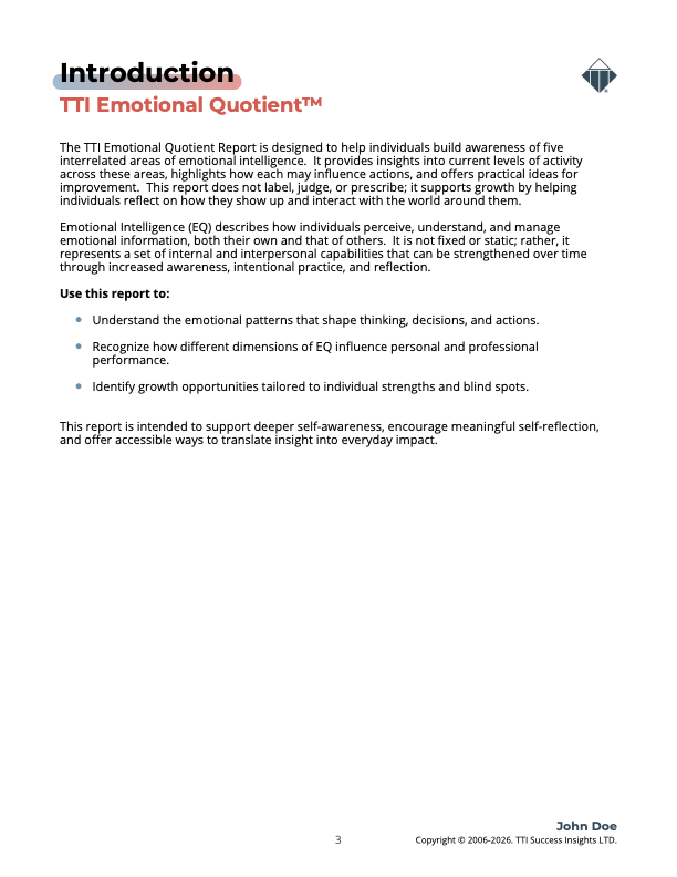 emotional quotient sample report introduction page